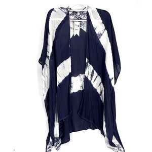 Cruise Club Cover Up Kimono Womens OSFM Navy Blue Tie Dye NWT